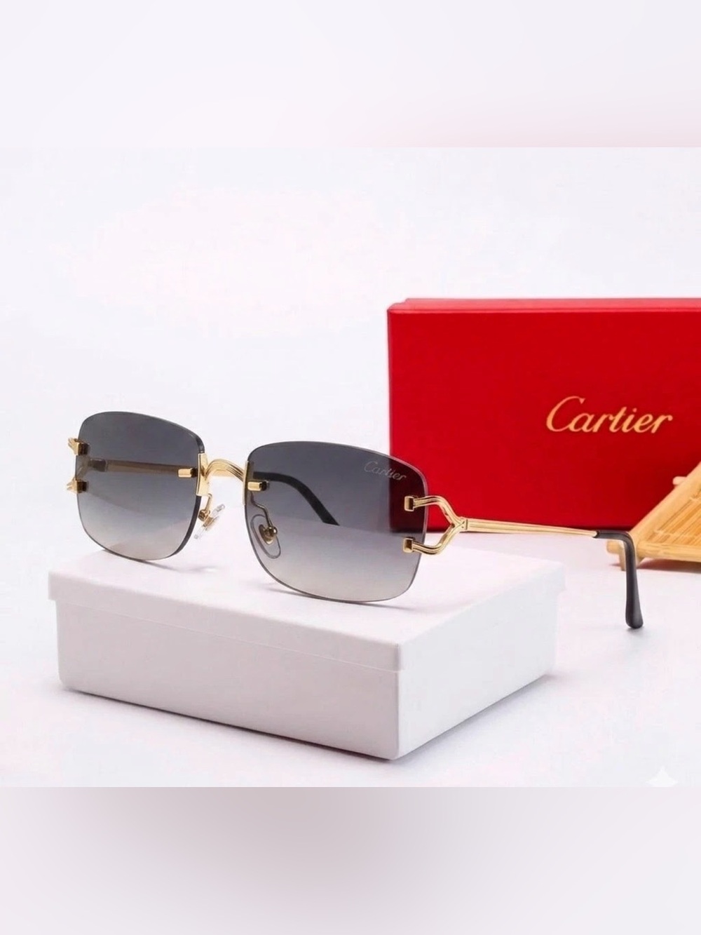 Cartier Rimless Sunglasses with Gray Gradient Lenses and Gold Temples